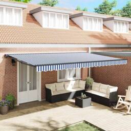 Berkfield Home Retractable Awning Manual Blue & White 500x300 cm - thumbnail 2
