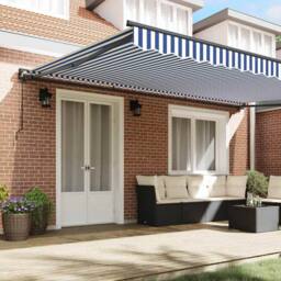 Berkfield Home Retractable Awning Manual Blue & White 500x300 cm - thumbnail 3