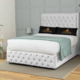 UK Bed Furniture Kingston End Lift Divan Ottoman Bed with 54 Inch Tall Headboard in White - Size: Super King - thumbnail 2