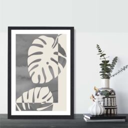 ARTZE Grey Monstera Mid Century Tropical Framed Print SIZE: A2 with Black Frame in Mid Grey - Size: A4 - thumbnail 2