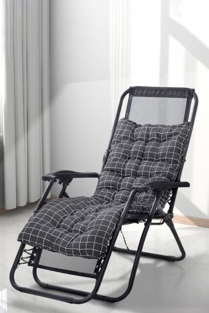 Living and Home 170cm L x 48cm W Plaid Print Beach Chair Seat Cushion Button Tufted Lounge Cushion in Black - Size: 170 cm L x 48 cm W - image 1
