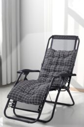 Living and Home 170cm L x 48cm W Plaid Print Beach Chair Seat Cushion Button Tufted Lounge Cushion in Black - Size: 170 cm L x 48 cm W - thumbnail 1