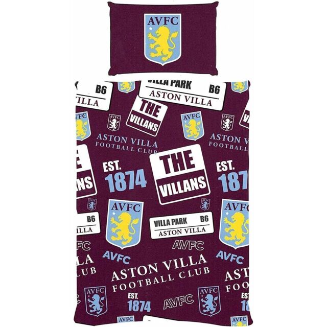Aston Villa FC Patchwork Duvet Cover Set in Burgundy - Size: Single - image 1