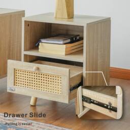 Abrihome Set of 2 Rattan Nightstand Cabinet with Storage Space & Shelves in Natural - Size: 2 Pack - thumbnail 7