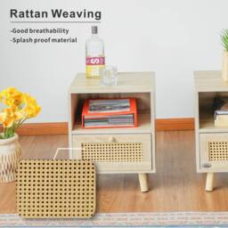Abrihome Set of 2 Rattan Nightstand Cabinet with Storage Space & Shelves in Natural - Size: 2 Pack - thumbnail 5