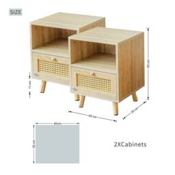Abrihome Set of 2 Rattan Nightstand Cabinet with Storage Space & Shelves in Natural - Size: 2 Pack - thumbnail 8