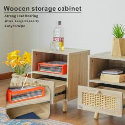Abrihome Set of 2 Rattan Nightstand Cabinet with Storage Space & Shelves in Natural - Size: 2 Pack - thumbnail 4