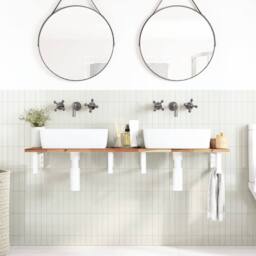 Berkfield Home Basin Shelf Wall Mounted Steel & Solid Wood Acacia in Brown - thumbnail 3