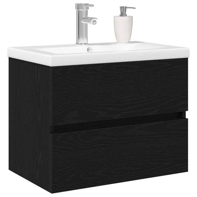 Berkfield Home Sink Cabinet with Built-in Basin Black Oak Engineered Wood - image 1