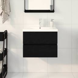 Berkfield Home Sink Cabinet with Built-in Basin Black Oak Engineered Wood - thumbnail 4