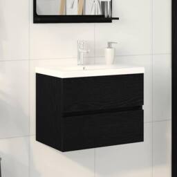 Berkfield Home Sink Cabinet with Built-in Basin Black Oak Engineered Wood - thumbnail 2
