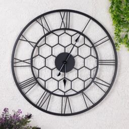 Charles Bentley Stanwick Indoor Outdoor Round Skeleton Wall Clock 90cm in Black - thumbnail 2
