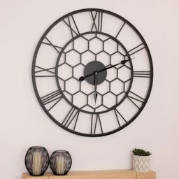 Charles Bentley Stanwick Indoor Outdoor Round Skeleton Wall Clock 90cm in Black - thumbnail 1