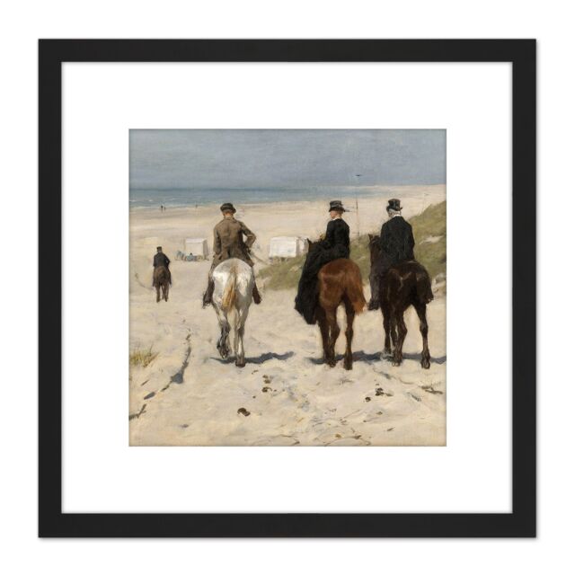 Artery8 Anton Mauve Morning Ride Along Beach Horse Painting 8X8 Inch Square Wooden Framed Wall Art Print Picture with Mount in Black - image 1