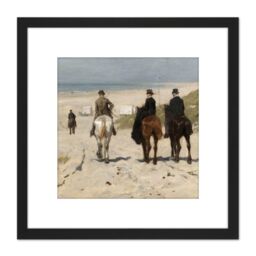 Artery8 Anton Mauve Morning Ride Along Beach Horse Painting 8X8 Inch Square Wooden Framed Wall Art Print Picture with Mount in Black - thumbnail 1