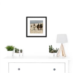 Artery8 Anton Mauve Morning Ride Along Beach Horse Painting 8X8 Inch Square Wooden Framed Wall Art Print Picture with Mount in Black - thumbnail 2