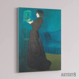 "Artery8 Rippl Ronai Jozsef Woman With A Birdcage Canvas Wall Art Print in Blue - Size: W18"" x H24""" - thumbnail 2