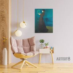 "Artery8 Rippl Ronai Jozsef Woman With A Birdcage Canvas Wall Art Print in Blue - Size: W18"" x H24""" - thumbnail 3