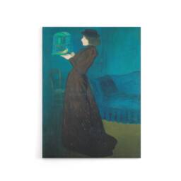"Artery8 Rippl Ronai Jozsef Woman With A Birdcage Canvas Wall Art Print in Blue - Size: W18"" x H24""" - thumbnail 1