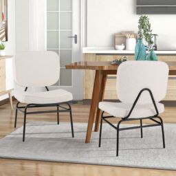Gymax Upholstered Accent Chair Sherpa Side Chair With Adjustable Foot Pads in White - thumbnail 5