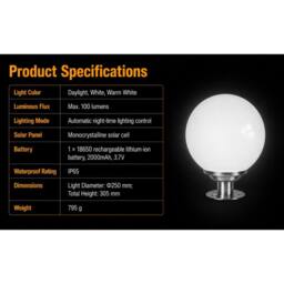 GWSOLAR Solar Light Ball Light 25cm Remote Timer Multi Colour IP65 Solar Garden Light in White - thumbnail 9