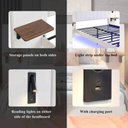 BTM Velvet Bed with Charging, Storage Headboard & Bedside Lamps in White - Size: King - thumbnail 5