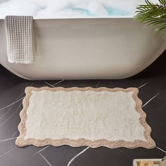 Wyld and Coco Cotton Bath Mat 60 x 90 cm - Beige and Brown Geometric Plush - Size: 1600mm x 900mm - image 1