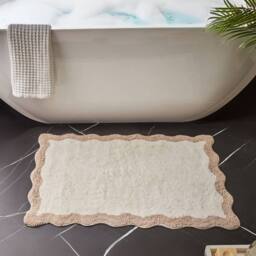 Wyld and Coco Cotton Bath Mat 60 x 90 cm - Beige and Brown Geometric Plush - Size: 1600mm x 900mm