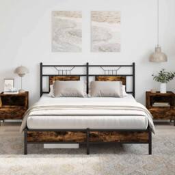 Berkfield Home Bed Frame without Mattress Smoked Oak 140x190 cm Engineered Wood in Brown - thumbnail 2
