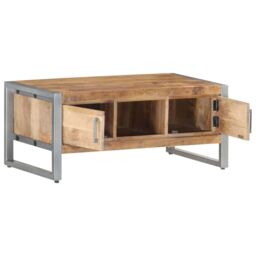 Berkfield Home Coffee Table 95x50x40 cm Rough Mango Wood in White - Size: 95 x 50 x 40 cm - thumbnail 3