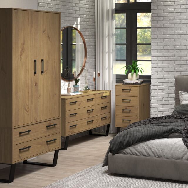 Core Products Texas 2 Door, 2 Drawer Wardrobe - H176cm x W76.5cm x D53cm in Light Brown - image 1