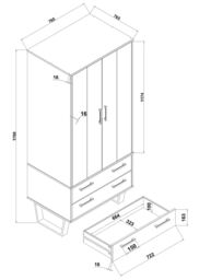 Core Products Texas 2 Door, 2 Drawer Wardrobe - H176cm x W76.5cm x D53cm in Light Brown - thumbnail 6