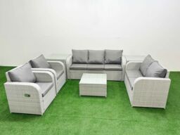 Fimous PE Rattan Garden Furniture Set Adjustable Chair Sofa Double Love Seat 2 Seater Sofa Lounge Set Square Coffee Table 2 Side Table Light Grey - thumbnail 2