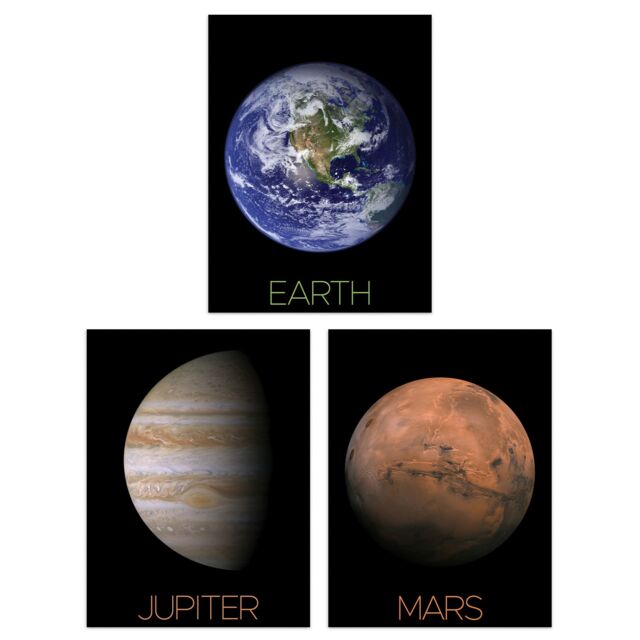 Artery8 Wall Art Print Pack of 3 NASA Our Solar System Images Planets Mars Earth Jupiter Red Spot Space Exploration Large Poster Set - image 1