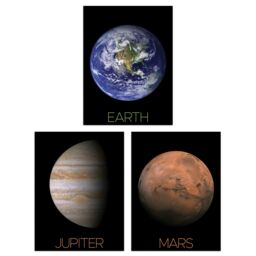 Artery8 Wall Art Print Pack of 3 NASA Our Solar System Images Planets Mars Earth Jupiter Red Spot Space Exploration Large Poster Set - thumbnail 1