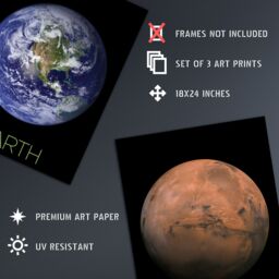 Artery8 Wall Art Print Pack of 3 NASA Our Solar System Images Planets Mars Earth Jupiter Red Spot Space Exploration Large Poster Set - thumbnail 2