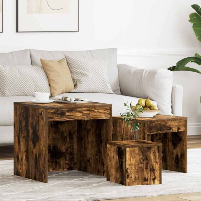Berkfield Home Nesting Tables 3 pcs Smoked Oak Engineered Wood in Brown - image 1