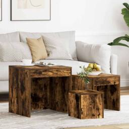 Berkfield Home Nesting Tables 3 pcs Smoked Oak Engineered Wood in Brown