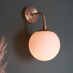 Loops Antique Brass Wall Light & Opal Glass Shades - Single Bulb Downwards Sconce in Clear - thumbnail 3
