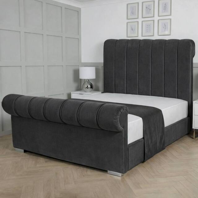 Living Comfort Bedz Orion Plush Velvet Upholstered Bed Slatted Base with 48Inch Headboard in Charcoal - Size: Single - image 1