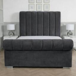 Living Comfort Bedz Orion Plush Velvet Upholstered Bed Slatted Base with 48Inch Headboard in Charcoal - Size: Single - thumbnail 2