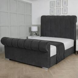 Living Comfort Bedz Orion Plush Velvet Upholstered Bed Slatted Base with 48Inch Headboard in Charcoal - Size: Single