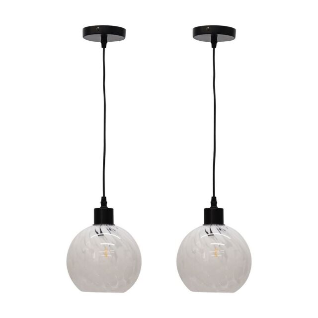 First Choice Lighting Set of 2 Confetti - Glass Globe with Black Pendant Fittings in White - image 1