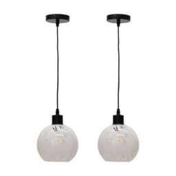First Choice Lighting Set of 2 Confetti - Glass Globe with Black Pendant Fittings in White - thumbnail 1
