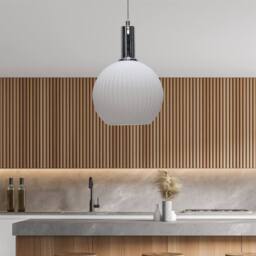 First Choice Lighting Set of 2 Betchley - White Ribbed Glass Globe Chrome Deco Pendants - thumbnail 4