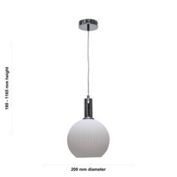 First Choice Lighting Set of 2 Betchley - White Ribbed Glass Globe Chrome Deco Pendants - thumbnail 6