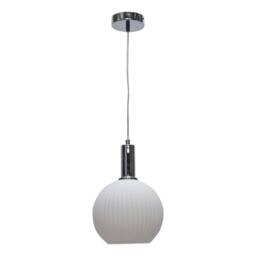 First Choice Lighting Set of 2 Betchley - White Ribbed Glass Globe Chrome Deco Pendants - thumbnail 2
