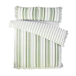 Rapport Home Maya Stripe Polycotton Reversible Duvet Cover Set with Pillowcase in Green - Size: King - thumbnail 3