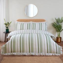 Rapport Home Maya Stripe Polycotton Reversible Duvet Cover Set with Pillowcase in Green - Size: King - thumbnail 4