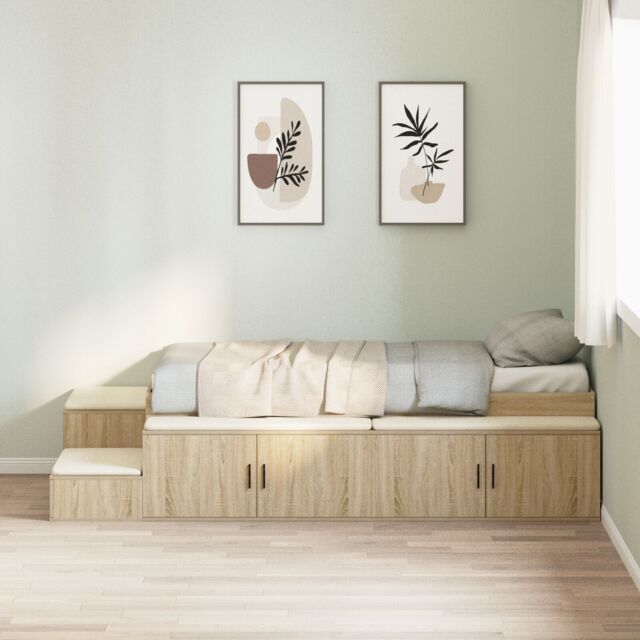 Berkfield Home Storage Bed Frame Sonoma Oak 80x200 cm in Beige - image 1